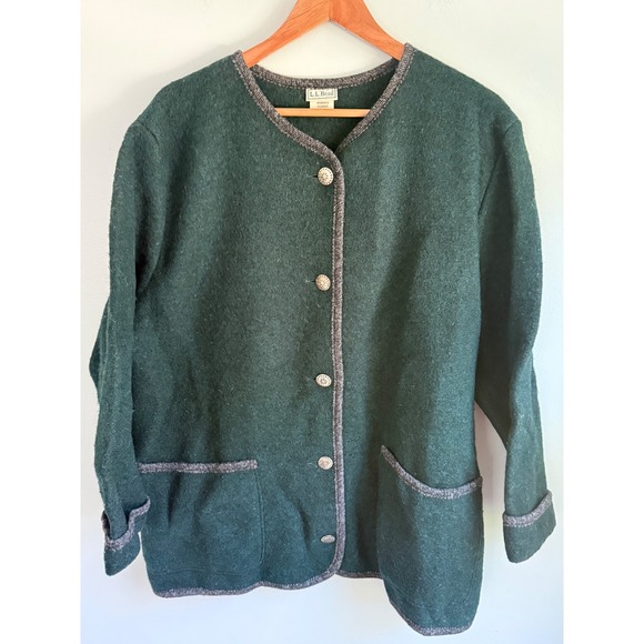 L.L. Bean Jackets & Blazers - LL Bean Vintage Boiled Wool Jacket Women XL Green Tyrolean Cardigan Austria Made